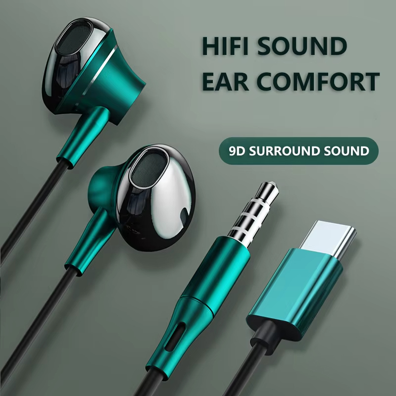 Wired Earphone Mic - 9D басовые стерео наушники типа C